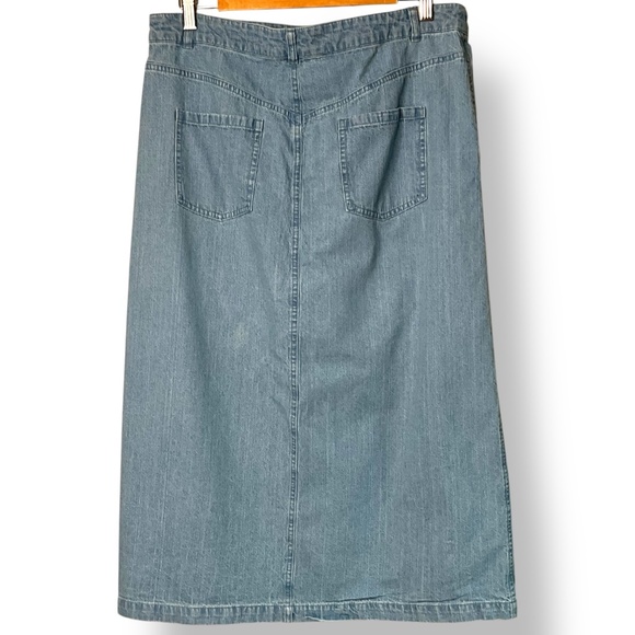BELLE VERE 100% Cotton Light Wash Denim Midi Skirt w/ Front Slit & Pockets Sz 10 - Picture 4 of 9